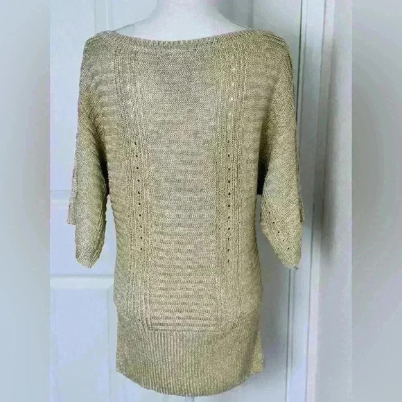 WHBM Gold/Metallic Short Sleeve Knit Sweater Size Medium - Picture 2 of 10